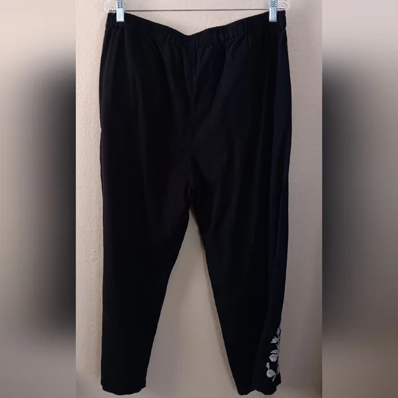 Boho Linen Blend Wide Leg Embroidered Pants L Funky Artsy Beachy - Picture 2 of 8